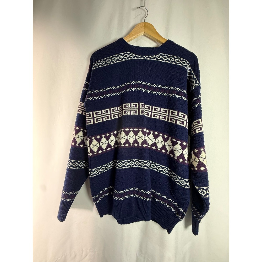Vintage Whitefish Bay Mens Blue Geometric Fair Isle Knit Sweater Size M Hungary